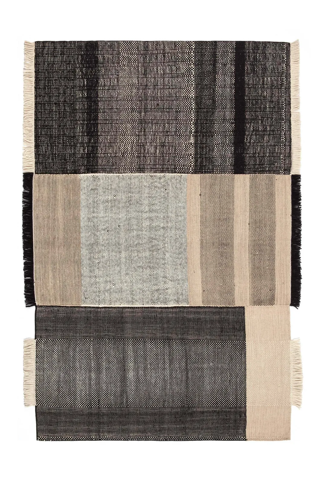 Rectangular rug with grey and beige stripes