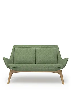 Grünes gepolstertes Sofa mit Holzbeinen
