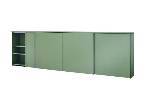 Long green cabinet system with sliding doors Long green cabinet system with sliding doors